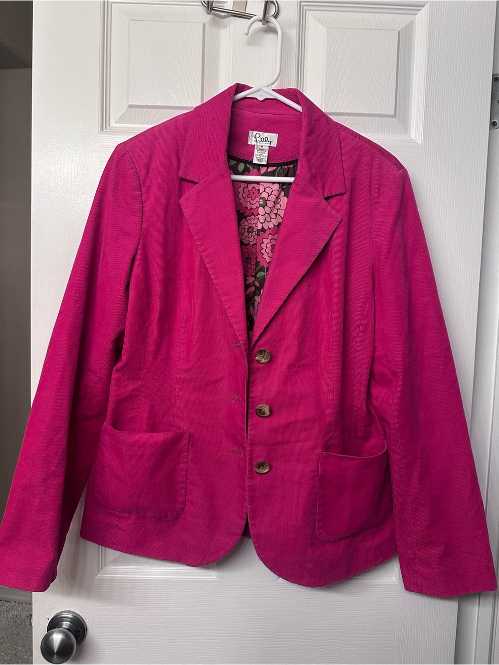 Lilly Pulitzer Pink Corduroy Blazer Floral Lined Jacket Size 10